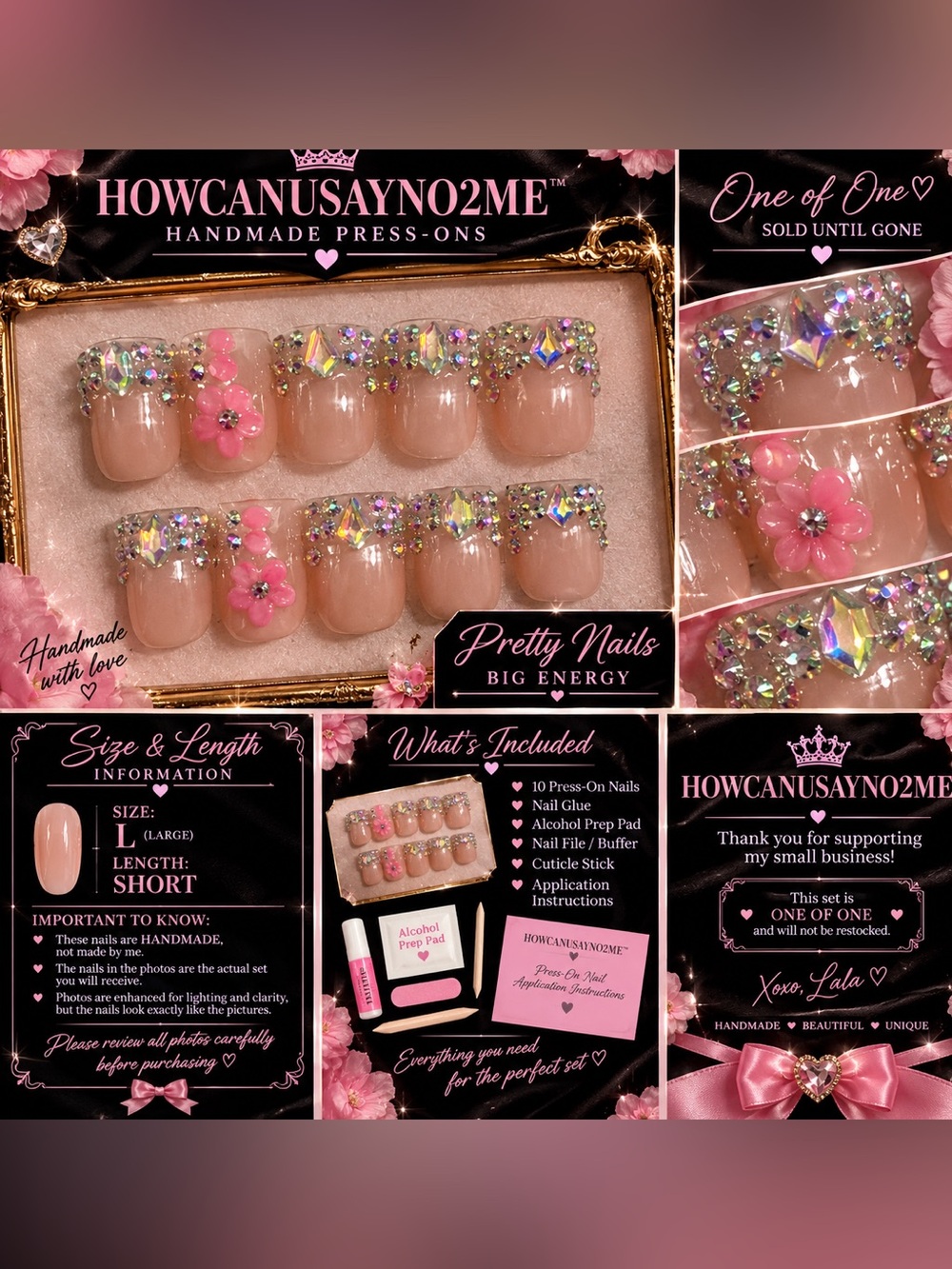 #2 Pink Crystal Flower Press-On Nails